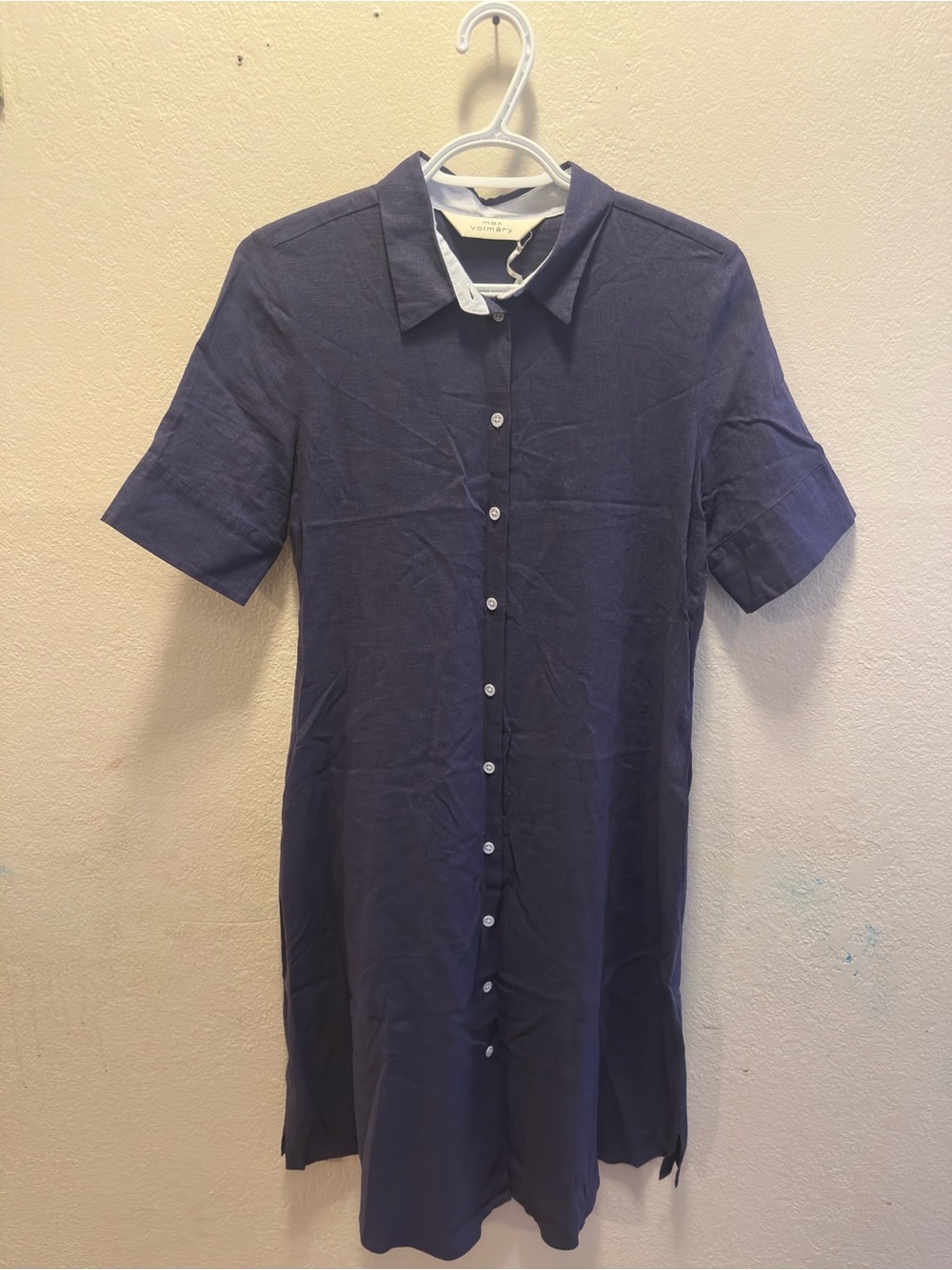 Navy Short-Sleeve Button-Down Dress